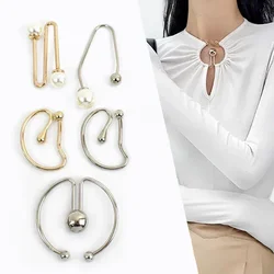 2/5Pcs Pearl Spiral Metal Ring Buckle U Rings Screw Detachable Collar Decorative Button Clothing Carabiner Belt Clip Brooch Hook
