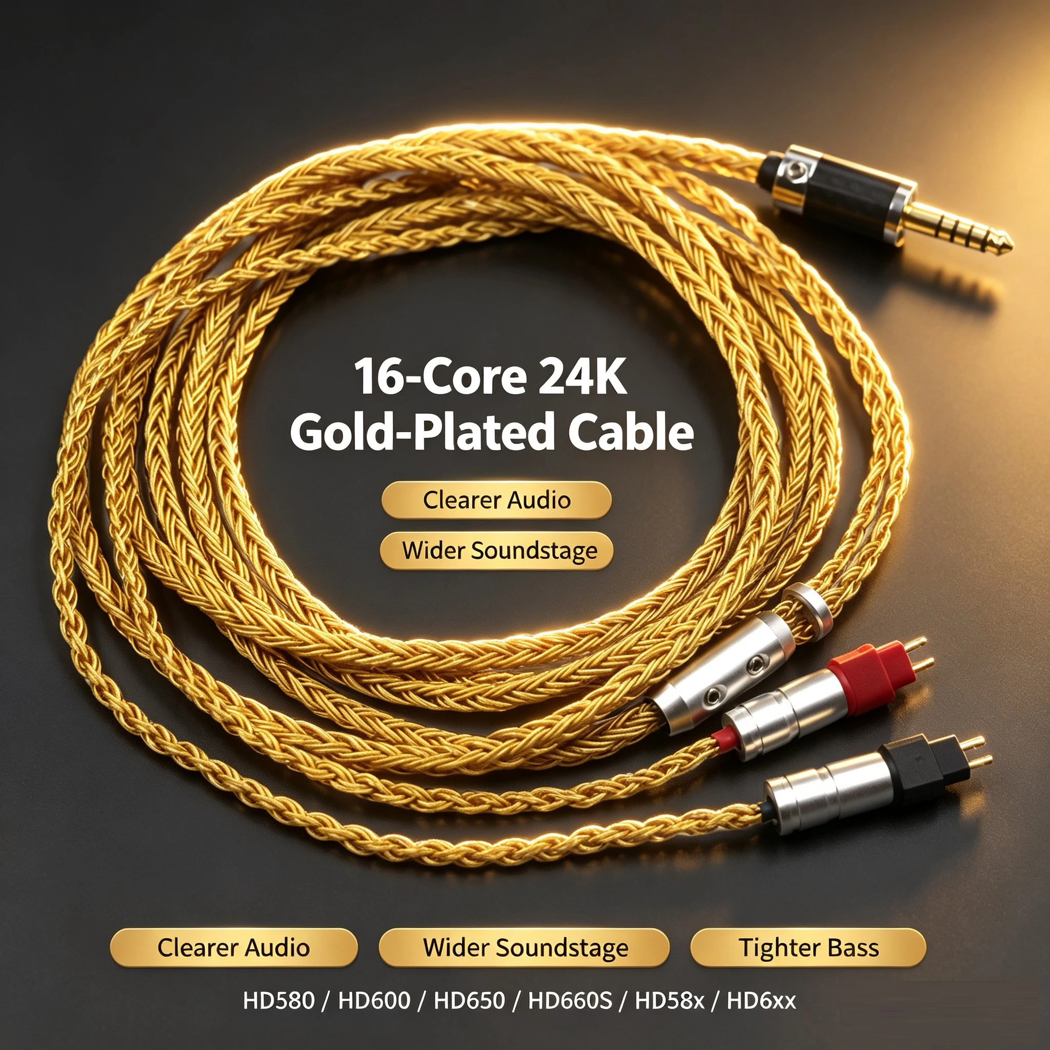 16 Core Gold Plated Earphone Cable For Sennheiser HD580 HD600 HD650 HDxxx HD660S HD58x HD6xx Headphone