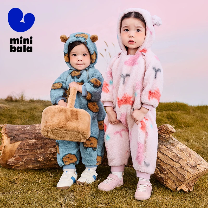 Mini Bala Furry One-Piece Outfit for Boys and Girls with Anti-Static Zipper and Belly-Protecting Vest