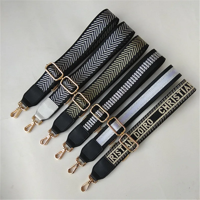 3.8cm Striped Bag Belt Adjustable Black Bag Straps for Handbag Accessories Replacement Shoulder Bag Strap