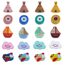 5/10Pcs Cartoon Silicone Beads Cloud Sailboat Airplane Tent Food Grade Silicone Focus Beads For Jewelry Making