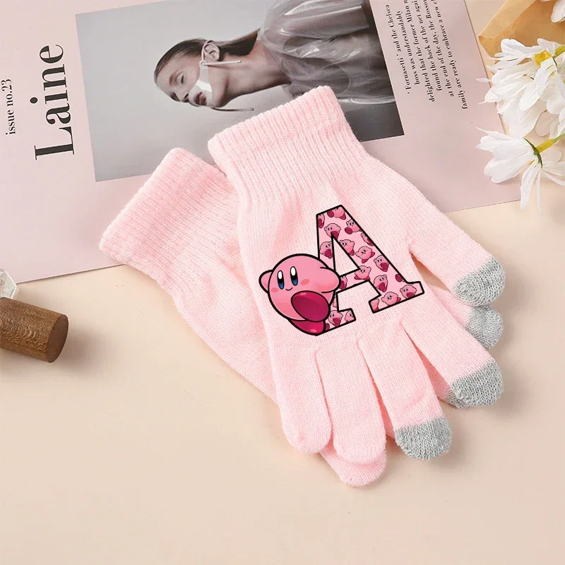 Star Kirby Knitted Gloves Girl Cartoon Cute Sweet Thick Mittens Outdoor Windproof Warm Gloves Children's Anime Peripheral Gifts