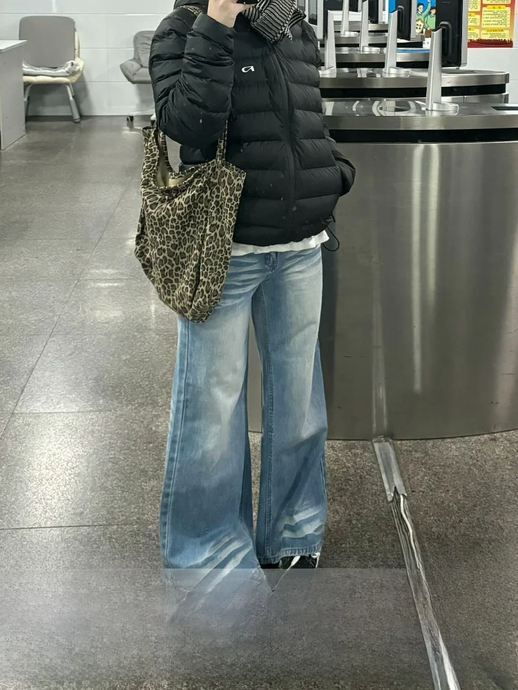 Jeans a gamba larga a vita alta Pantaloni in denim dimagranti vestibilità ampia da donna Autunno Inverno Faion Waed out Pantaloni lunghi casual strappati