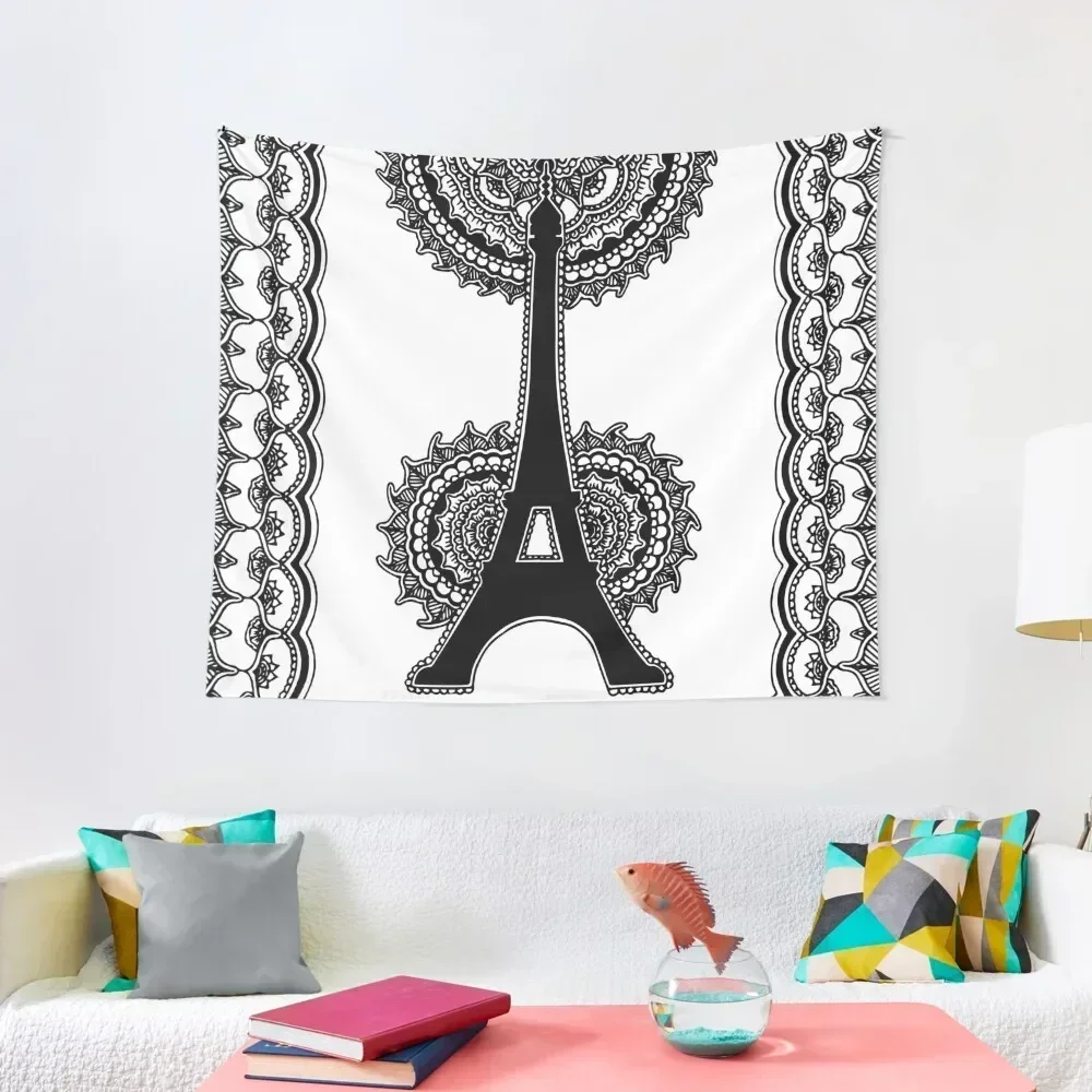 

Henna Eiffel Tower || Paris || Black and White || Travel Abstract Tapestry Mushroom Anime Decor Tapestry