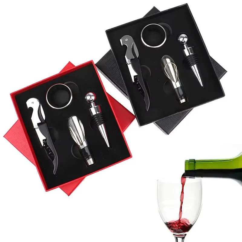 Professional Wine Opener Gift Set Stainless Steel Bottle Opener and Vacuum Stopper Wine Pourer Kitchen Accessories Bar Tool