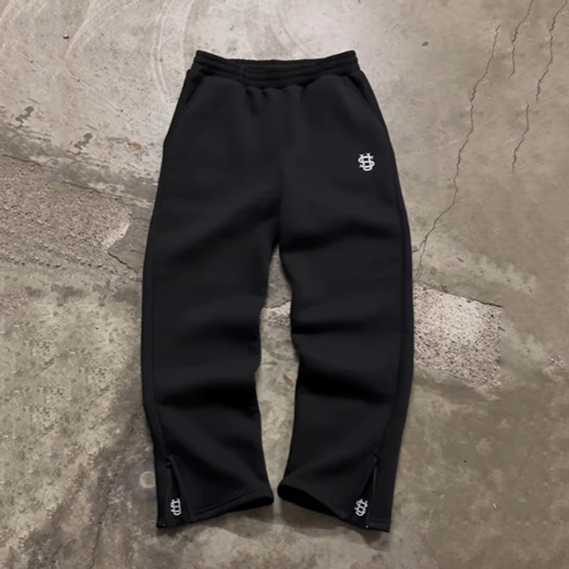 Herfst joggingbroek met trekkoord en ritssluiting, effen kleur, casual high street hiphop rap street Y2K-stijl broek met hoge taille