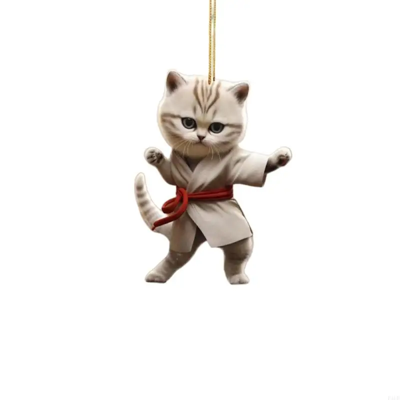 Llavero con colgante gatos Kungfu para niña, adorno acrílico Ketten encantador, novedad 2026