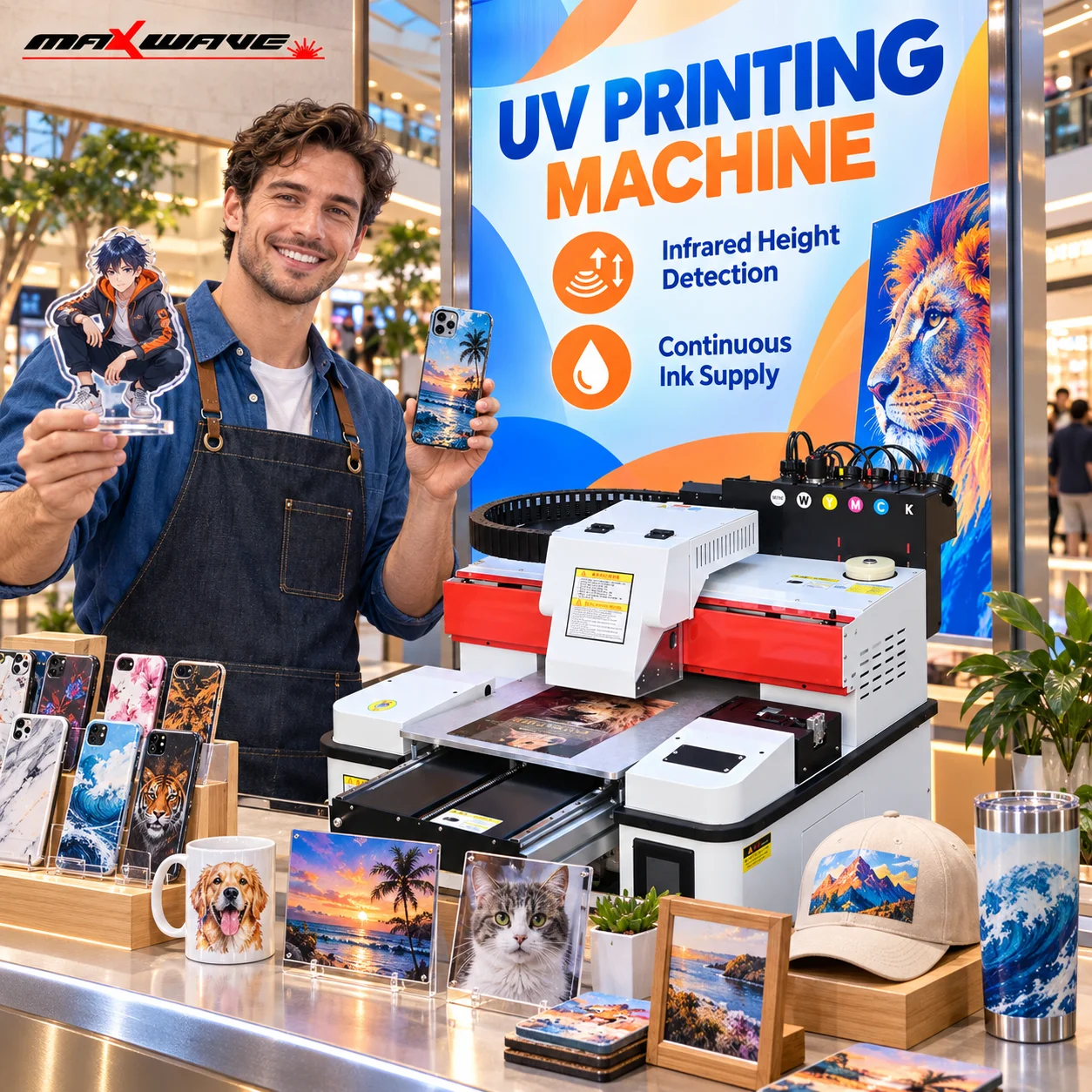 Commercial UV Printing Machine with Infrared Height Detection for Retail Kiosks