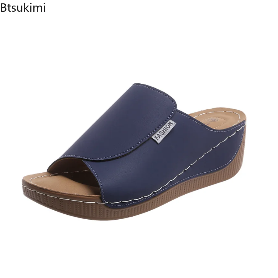 جديد 2025 الصيف حار مبيعات المرأة النعال إسفين كعب الصنادل صنادل شاطئ مريحة بلون عادية المفتوحة تو الوجه يتخبط #4