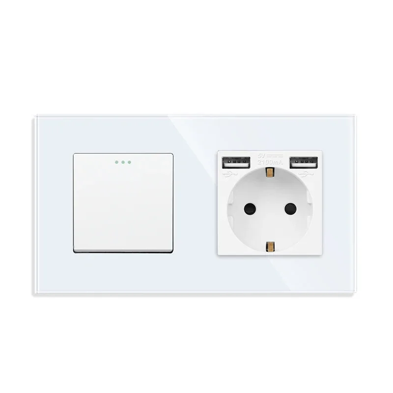 DAJIMEI EU RU Standard Button Switches and Dual USB Electrical Sockets 1/2/3gang 1/2way Light Switches with Crystal Glass Panel