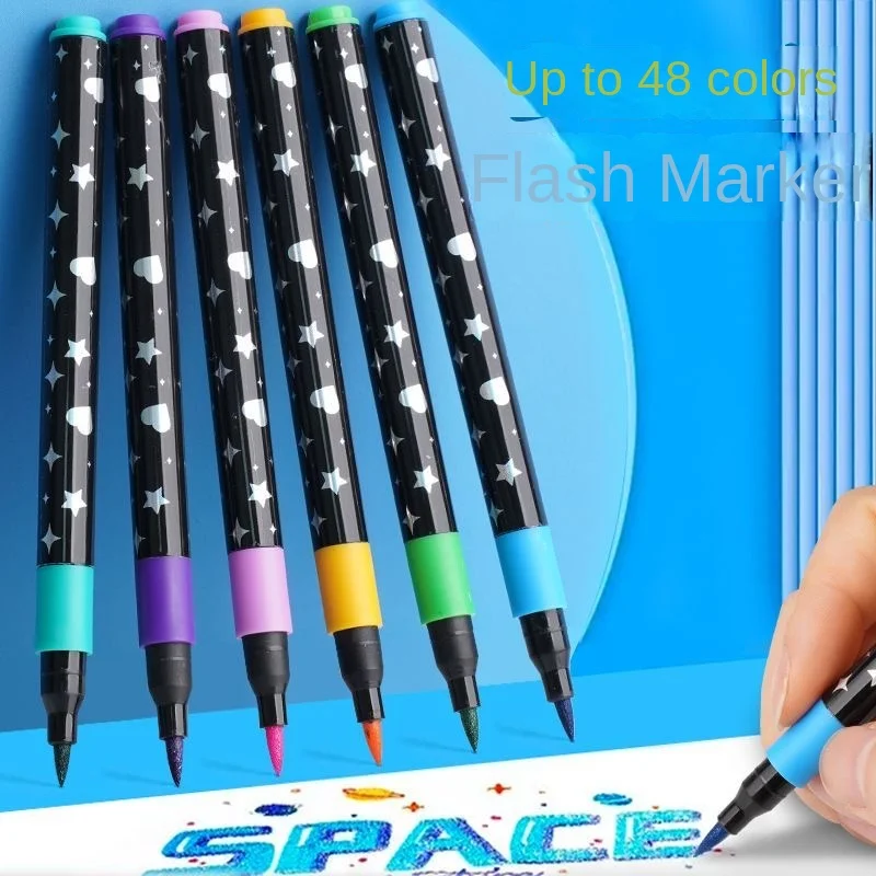 24/48/72/96 لون فرشاة مزدوجة تلميح بريق الفن علامات معدنية قلم طلاء أقلام Crafts بها بنفسك الحرف بطاقات عيد ميلاد ، صنع ملصق ، ألبوم