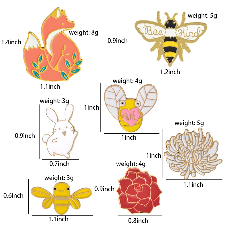 Enamel Pins Cartoon Animals Brooches Fox Bee Rabbit Flowers Lapel Pin Custom Badges Gift for Kids Girl Forest Elf Collection