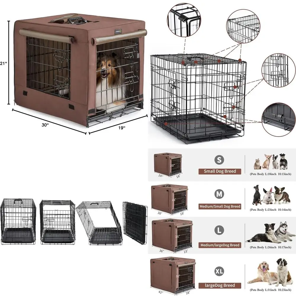 

Medium Size Double Door Dog Kennel - Collapsible Metal Cage for Dogs, Cats & Puppies (Brown, 30L x 19W x 21H)