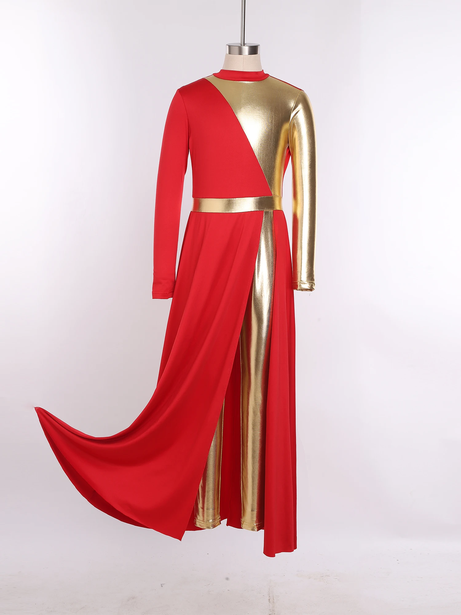 

Kids Girls Lyrical Dance Worship Split Jumpsuits Dress Praise Liturgical Performance Costume Long Sleeve Dance Romper Robe