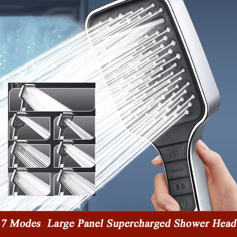 7 Modes Multi-functional Large Panel One Button Stop Water Shower Head  Mixer Nozzles Handheld Head Bathroom Accessories