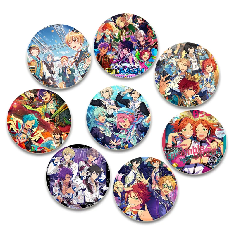 Ensemble Stars Idol Band bros bulat kartun Cosplay lencana ikon pin kerah untuk hadiah ransel Isara Mao Sakuma Rei Tsukinaga