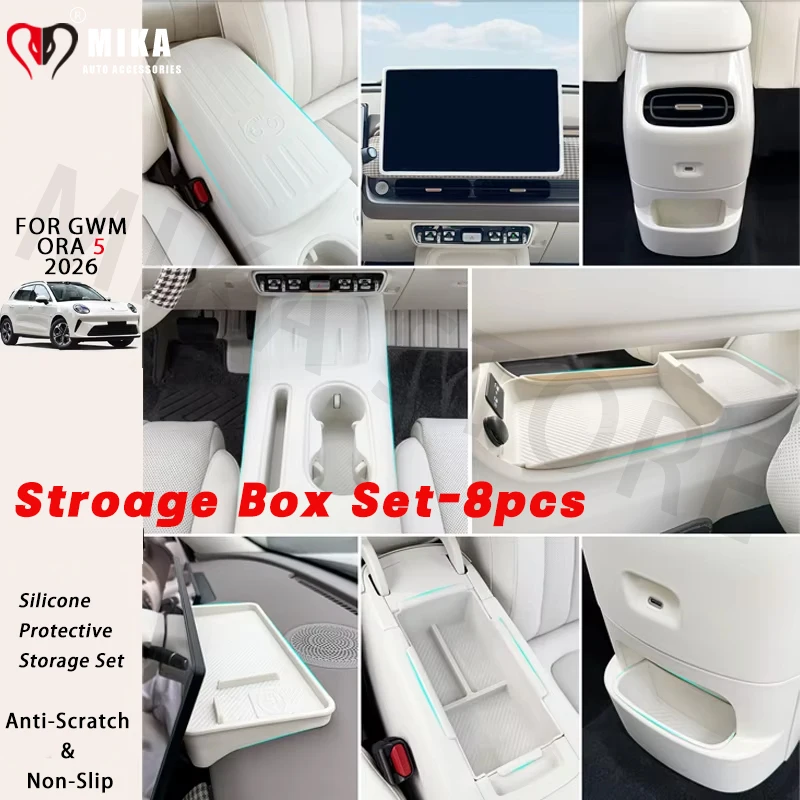 Silicone Protector Pad For 2026 GWM ORA 5 Center Console Fit Organizer Tray with Cup Holder Phone Slot Anti-Slip Anti-Rattle
