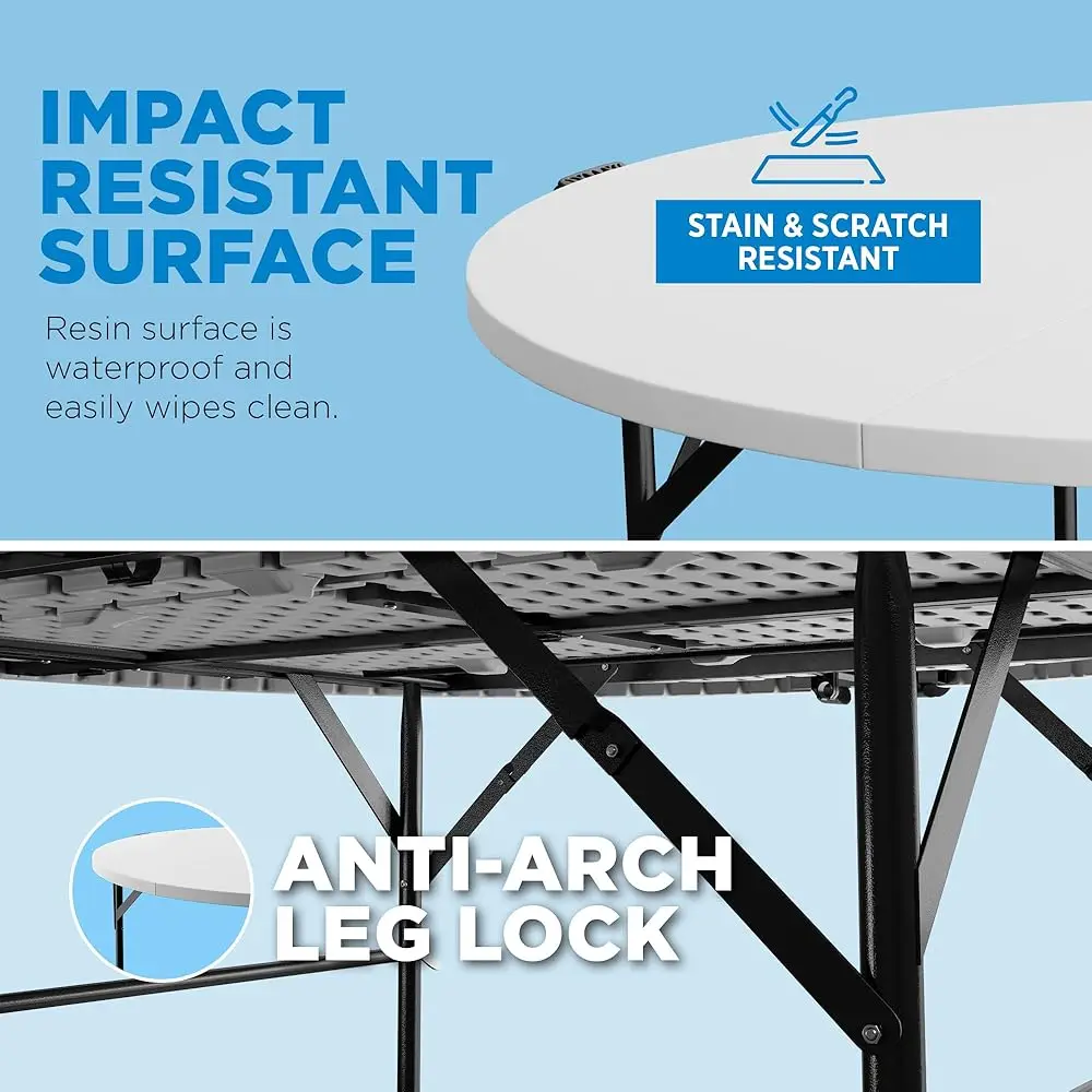 Round Folding Table,48"" Round, White Plastic