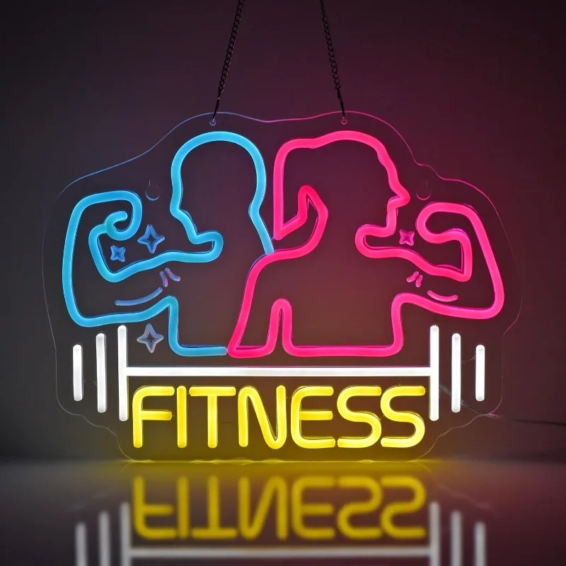 

XM Fitness Neon Light Wall Decoration for Fitness Club Room Workout Game Room Men Cave Boys Girls Gifts, USB Powered Dimmable