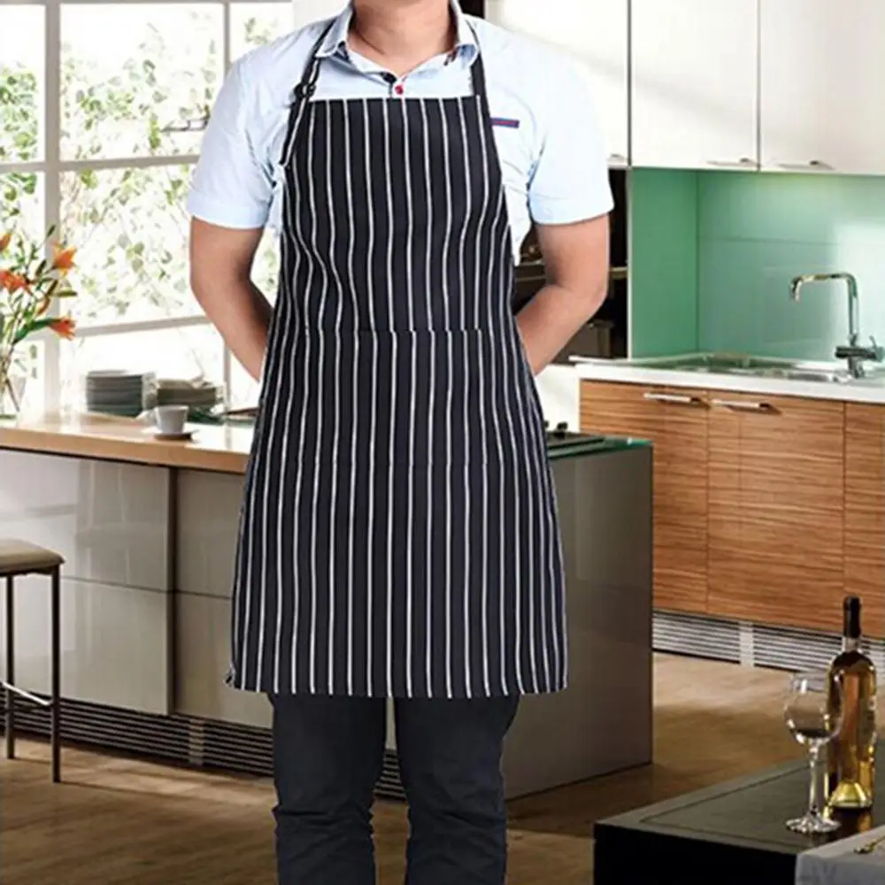 Black Stripe Kitchen Aprons Adult Bib Apron Woman Men Chef Waiter Apron Grill Restaurant Bar Shop Cafes Beauty Nails Uniform