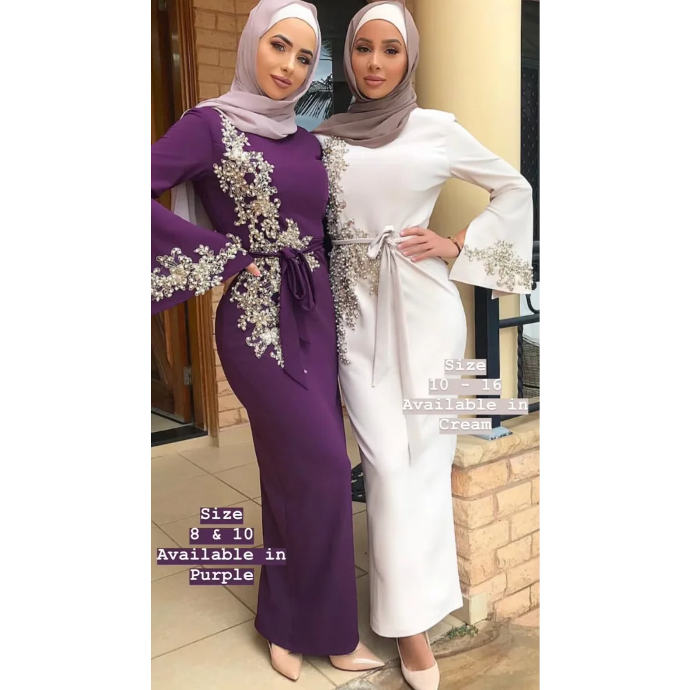 Muslim Fashion Dress Women Arab Pearl Dresses Dinner Party Plus Size Loose Casual Elegant Female Maxi Dress