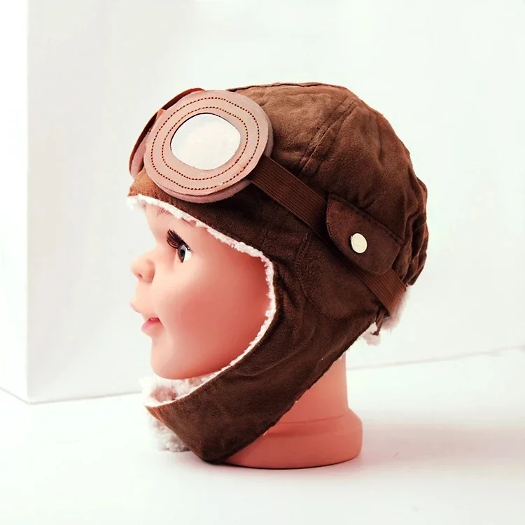 Kids Bomber Hats Boys Pilot Aviator Hat Brown Earmuffs Beanies Winter Warm Earflap Ear Protection Cap Child Accessories