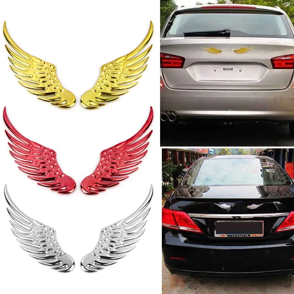 1pair Car Auto Motorcycle Body Sticker 3D Angel Wings Badge Style ABS Decals Silver/Gold Exterior Accessories