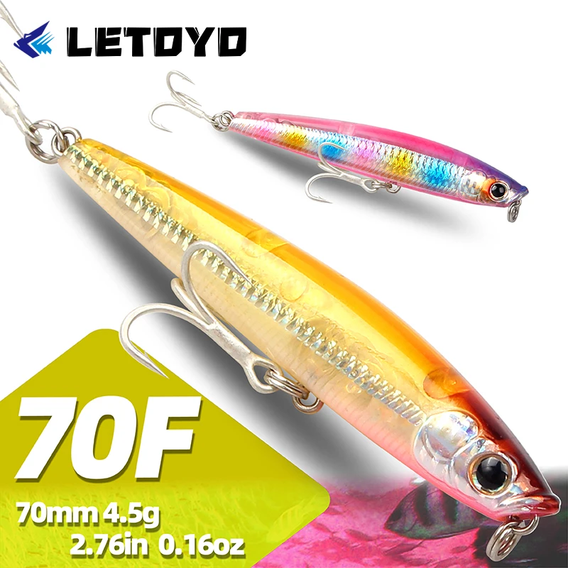 LETOYO 70mm 4.5g Iscas Artificiais Flutuantes Topwater Tipo Lápis para Pesca de Lúcio e Robalo - Isca Rígida para Pesca com Técnica Walking the Dog