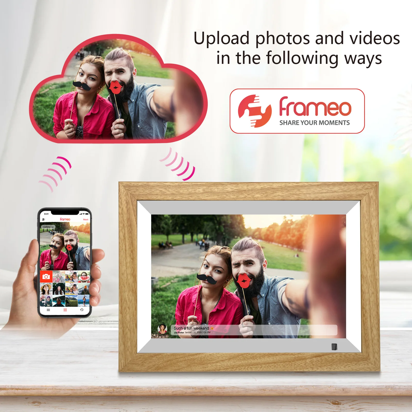 Woden Frameo Wifi Digital Photo Frame 10.1 Inch Multi-color Video Picture Digital Frames Add Woden case Digital Photo Frames