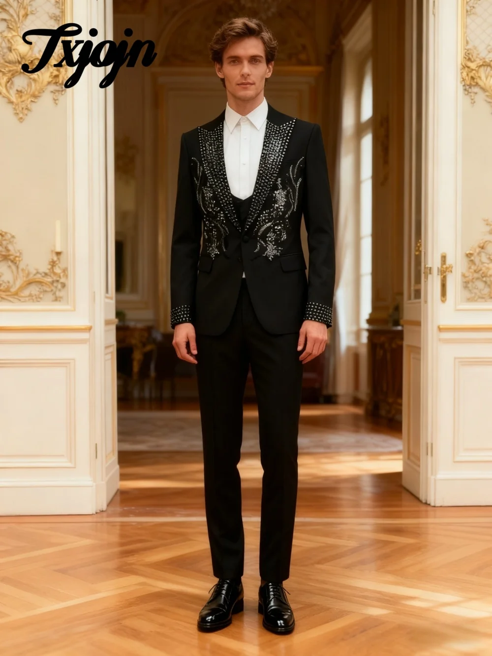

Роскошный двубортный мужской комплект из 2 предметов 2026 с заклепками, деловой пиджак, костюм для официальной вечеринки, выпускного вечера, свадебный комплект для свадьбы, жениха по индивидуальному заказу