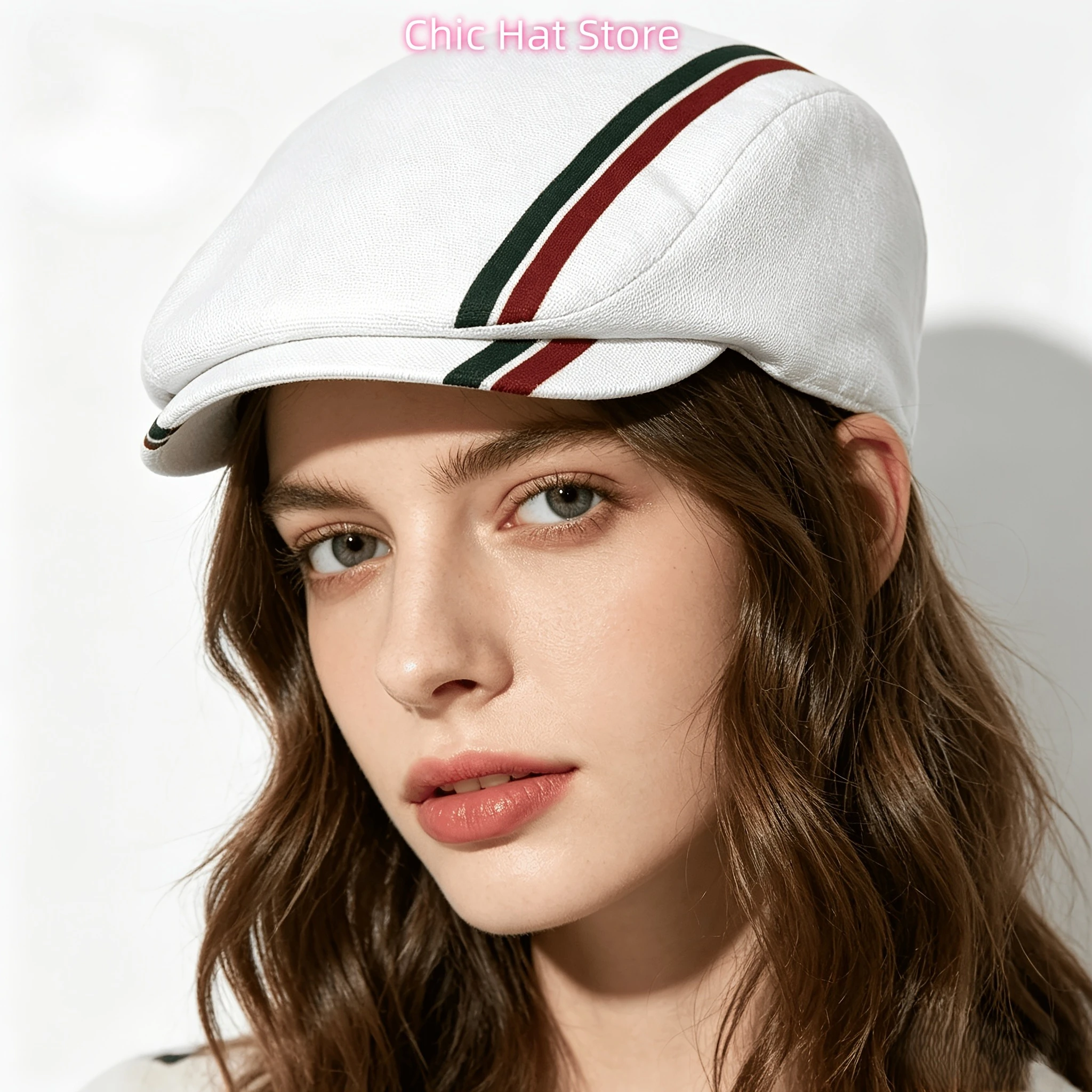 Green & Red Vertical Patterned Stripes 1pc All-over Print Flat-top Hats for Men and Women, Newsboy Caps, Berets, Irish Hats, Dri