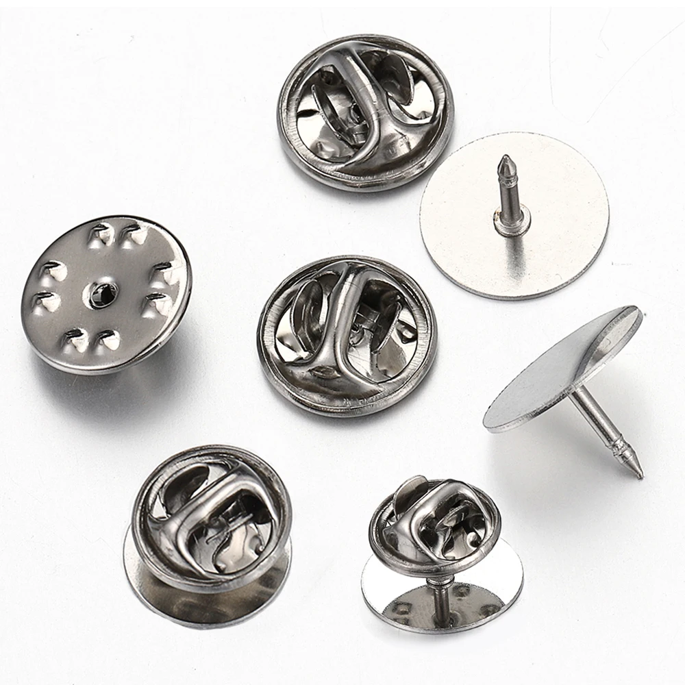 

10pcs/lot 10 12 14mm Stainless Steel Stud Badge Base Brooch Pin Butterfly Squeeze Clasp for Jewelry Making DIY Brooches Supplies