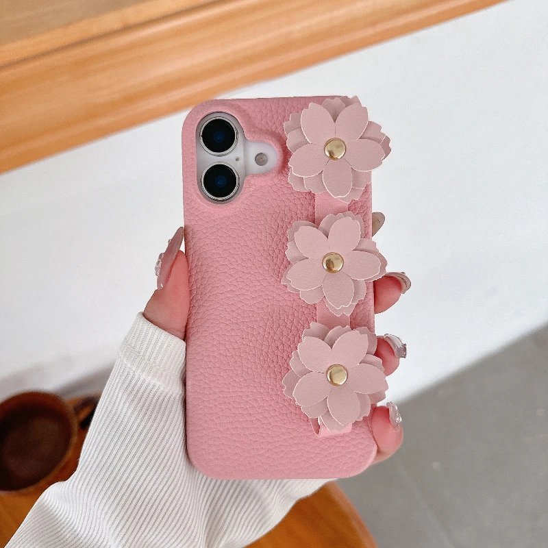 

Leather Flower Suitable for iPhone 16 Promax 15 Promax 14 Promax 13pro 11promax 12/13MINIWristband Phone Case Protective Case