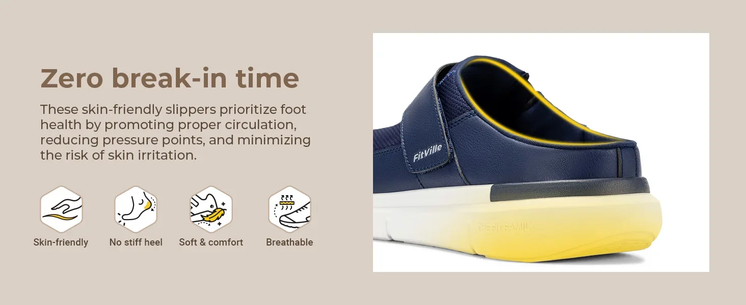 FitVille Diabetiker-Schuhe mit breiter Zehenpartie für Herren, Slipper zum Hineinschlüpfen, Clogs für geschwollene Füße, verstellbare, atmungsaktive Flip-Flops – Detail 5