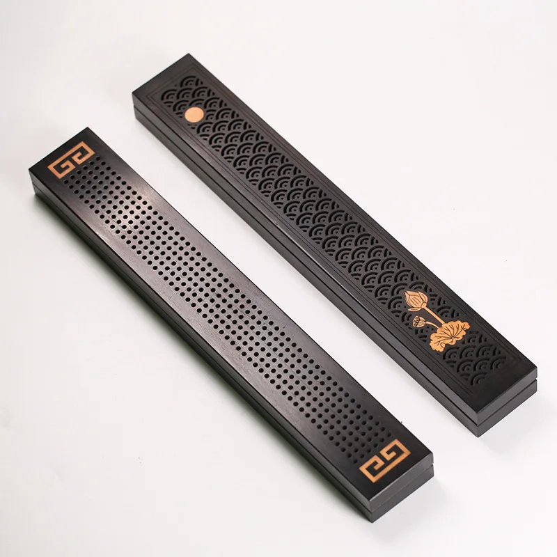 Natural Sandalwood Incense Burner with Laying Plate Magnetic Aromatherapy Wooden Box for Incense Sticks Burning Hollowed Box