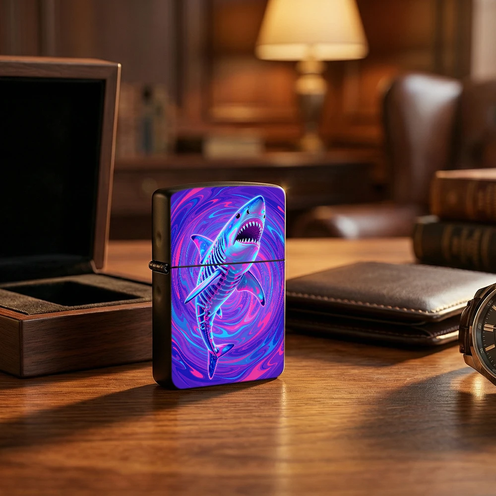 Flip Top Lighter Neon Cyber Shark Psychedelic Swirl Ocean Art Pattern lighters vintage lighters for smokers Cyber Style