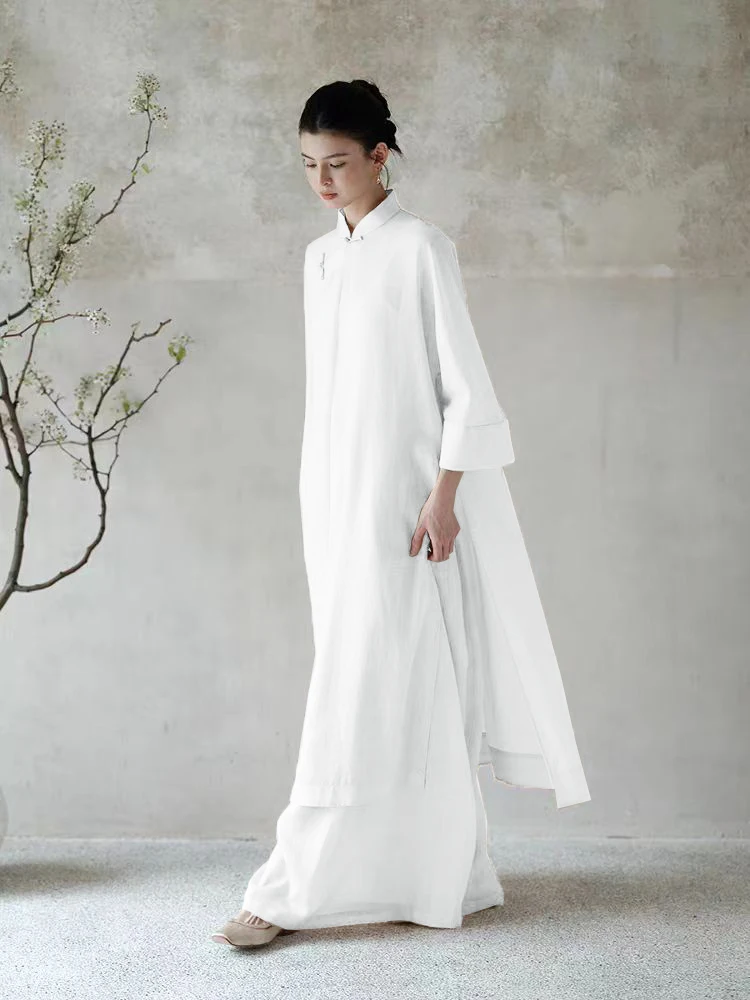 

New Chinese Style Cotton Linen Set with Buttoned Asymmetrical Collar Zen Spirit Women's Fashion Casual Sport Suit Three-Piece...