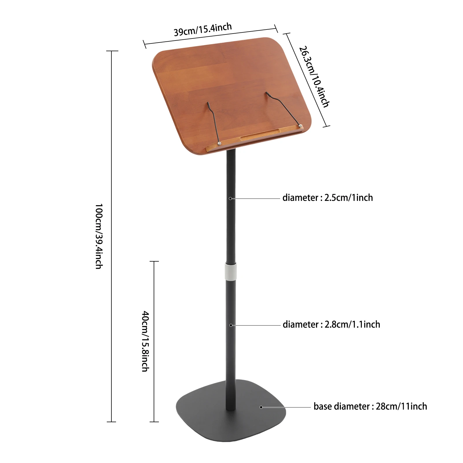 Tiemu nero 40-100 cm Supporto per lettura di sollevamento Supporto per libri ad angolo regolabile Scaffale per leggio da terra