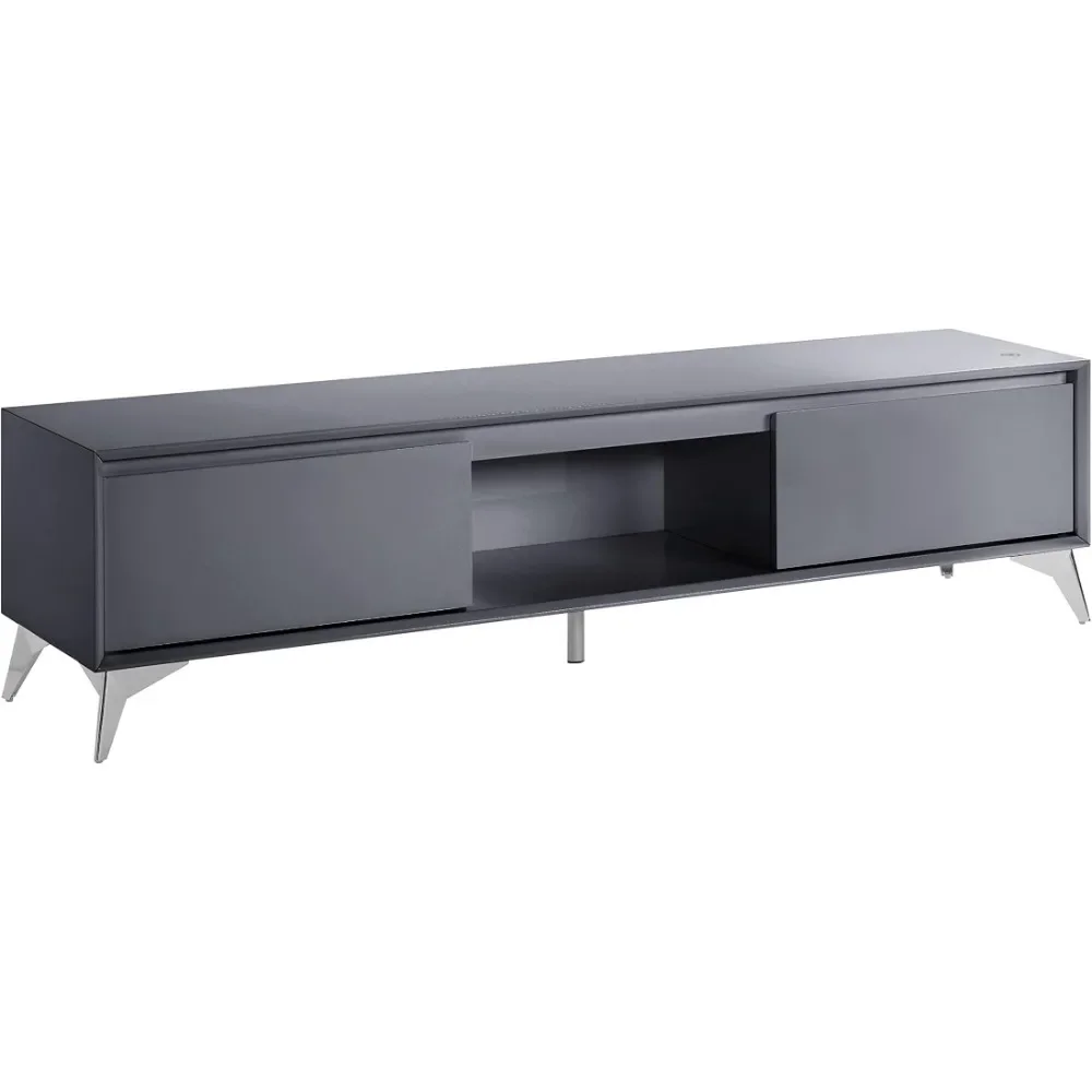 Wooden 2 Drawer TV Cabinet With Gray and Chrome LED Lighting Tv Stand Living Room Furniture for Modern Television Home Stands