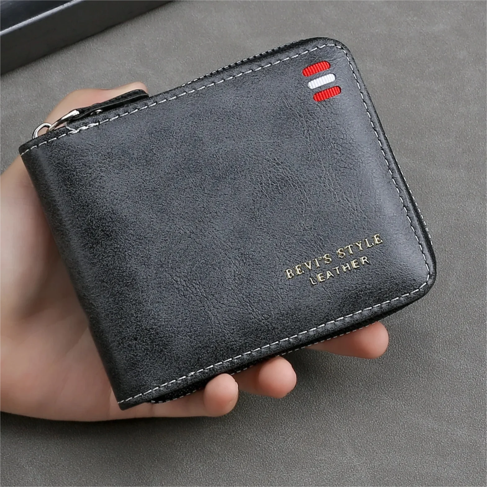 Men's Vintage Short Trifold Wallet with Zipper Coin Purse and Buckle Waist Chain, Casual Money Bag, Zero Wallet, Student Gift