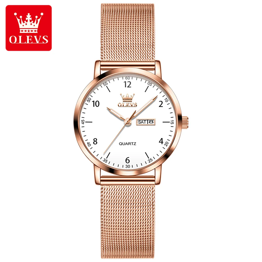 

Брендовые женские часы OLEVS, простые модные оригинальные наручные часы для женщин, сетчатый ремешок из нержавеющей стали, водонепроницаемые, светящиеся, Reloj
