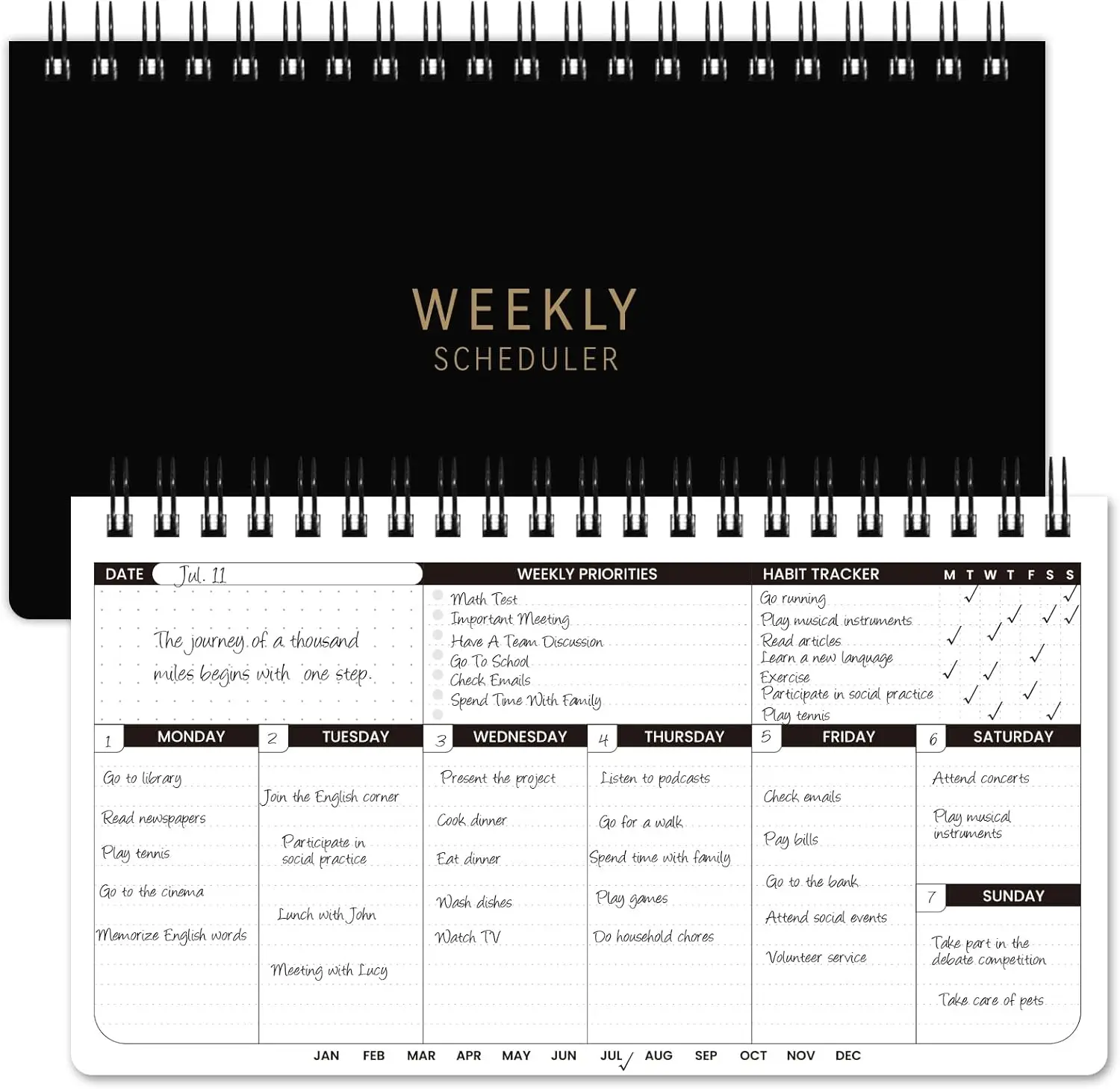 2026 Spiral Bound Weekly Planner, Undated Daily Organizer with 55 Weeks, 11.2'' x 6.3'' Size