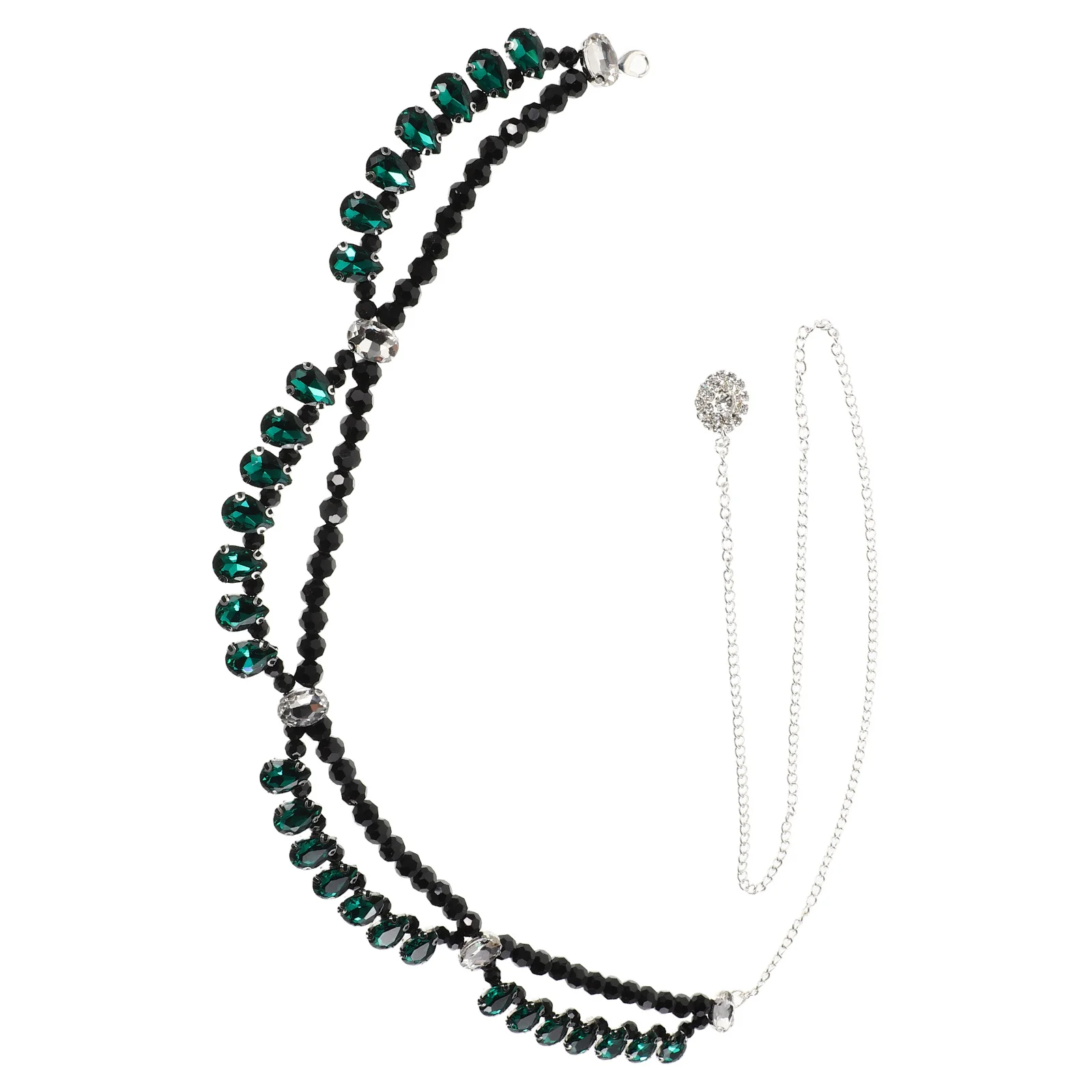 

Double Layer Rhinestone Waist Chain Green Adjustable Metal Bling Belt Elegant Waist Jewelry Sparkly Dress Chain Women