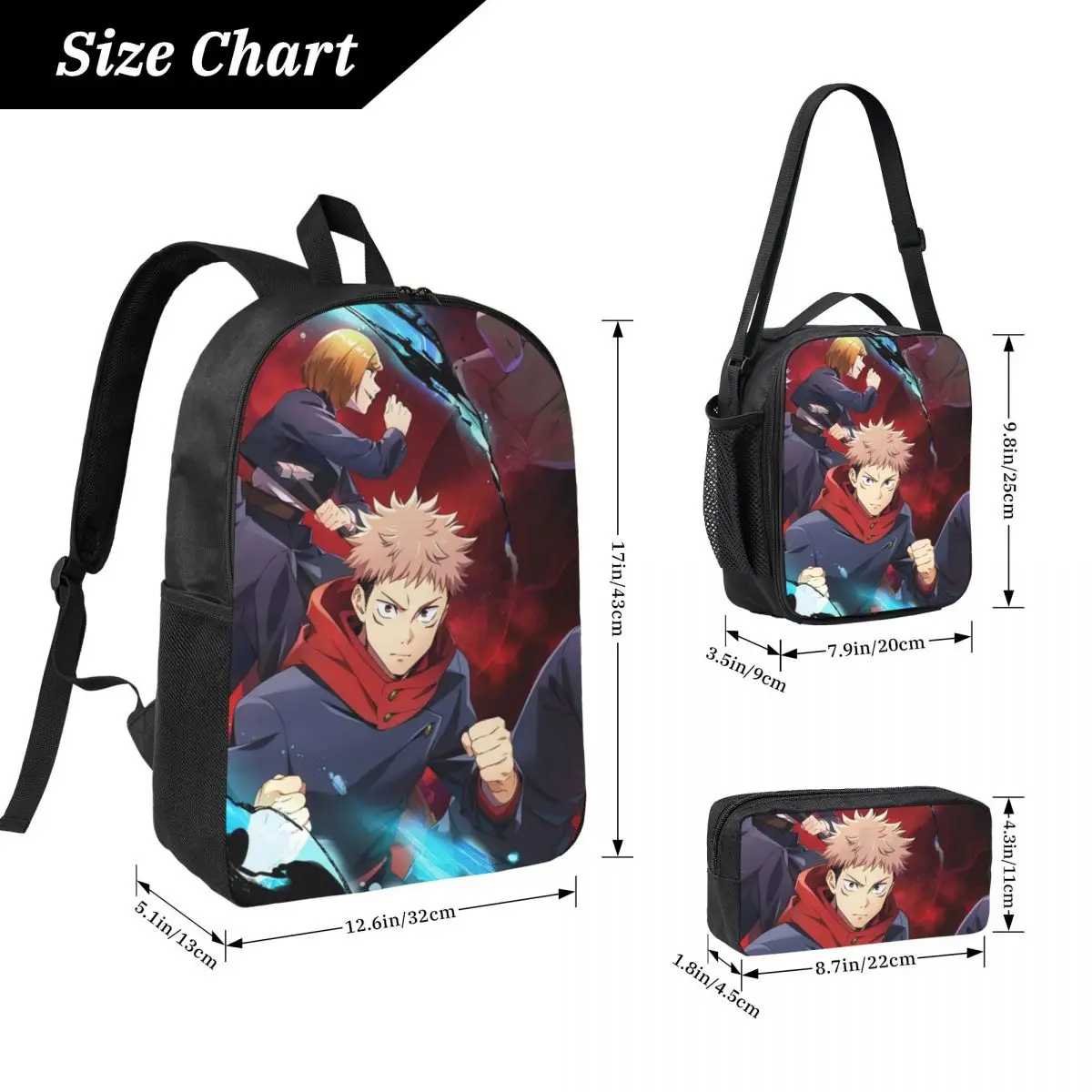 Megumi Besto Friendo Jujutsu Kaisen Sukuna 애니메이션 배낭 BookBag 학교 가방 어깨 가방 3ps 절연 점심 가방 연필 케이스