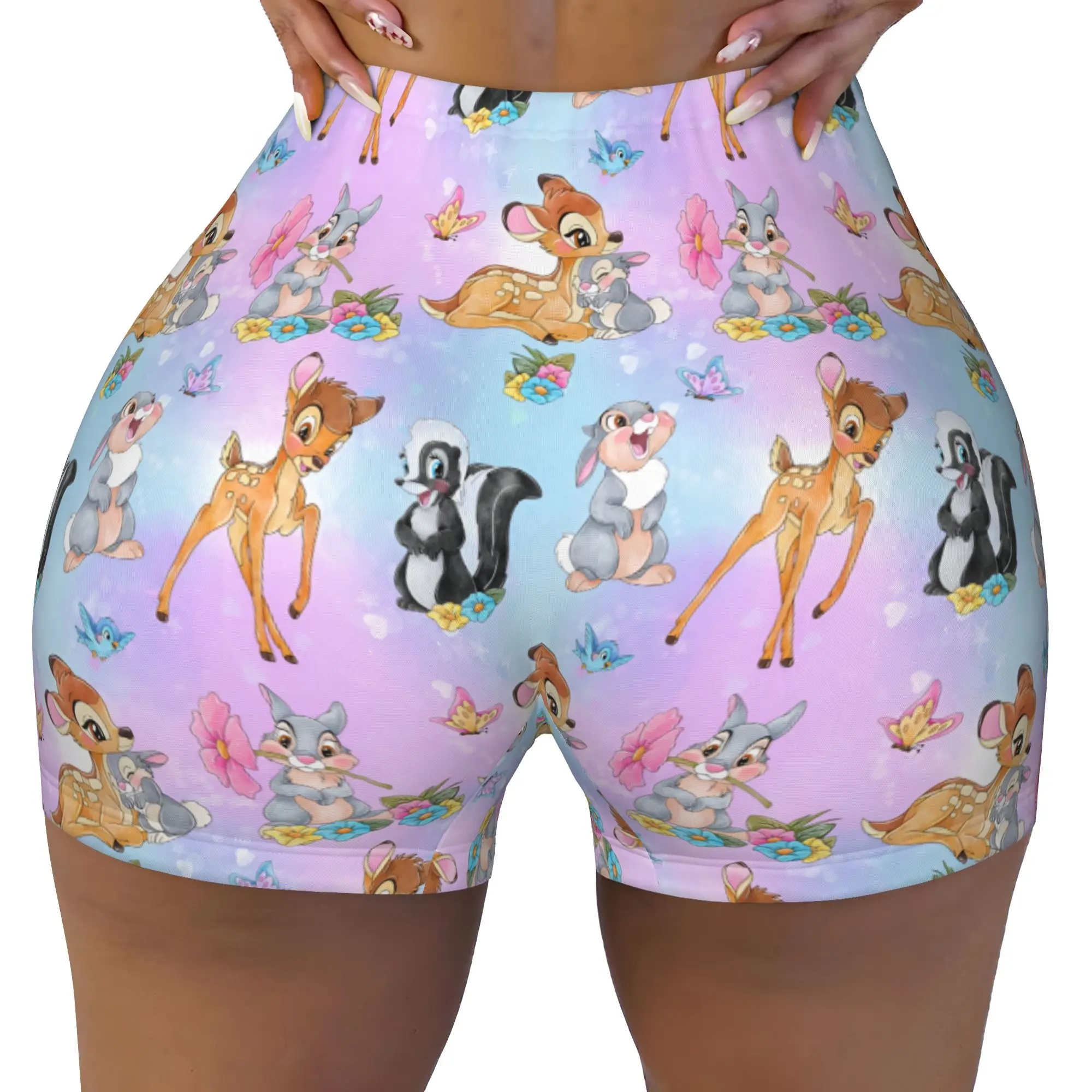 Custom Women's B-Bambies Anime Workout Yoga Shorts Beer Cartoon Athletic Gym Running Volleyball Shorts