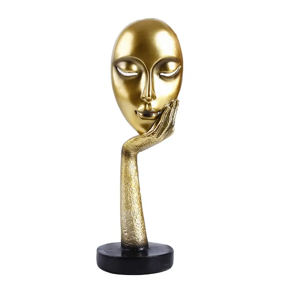 Abstract Face Sculpture Abstract Face Resin Sculpture Minimalist Hand-on-chin Bust Statue Luxury Gold Matte Black Art for Desk