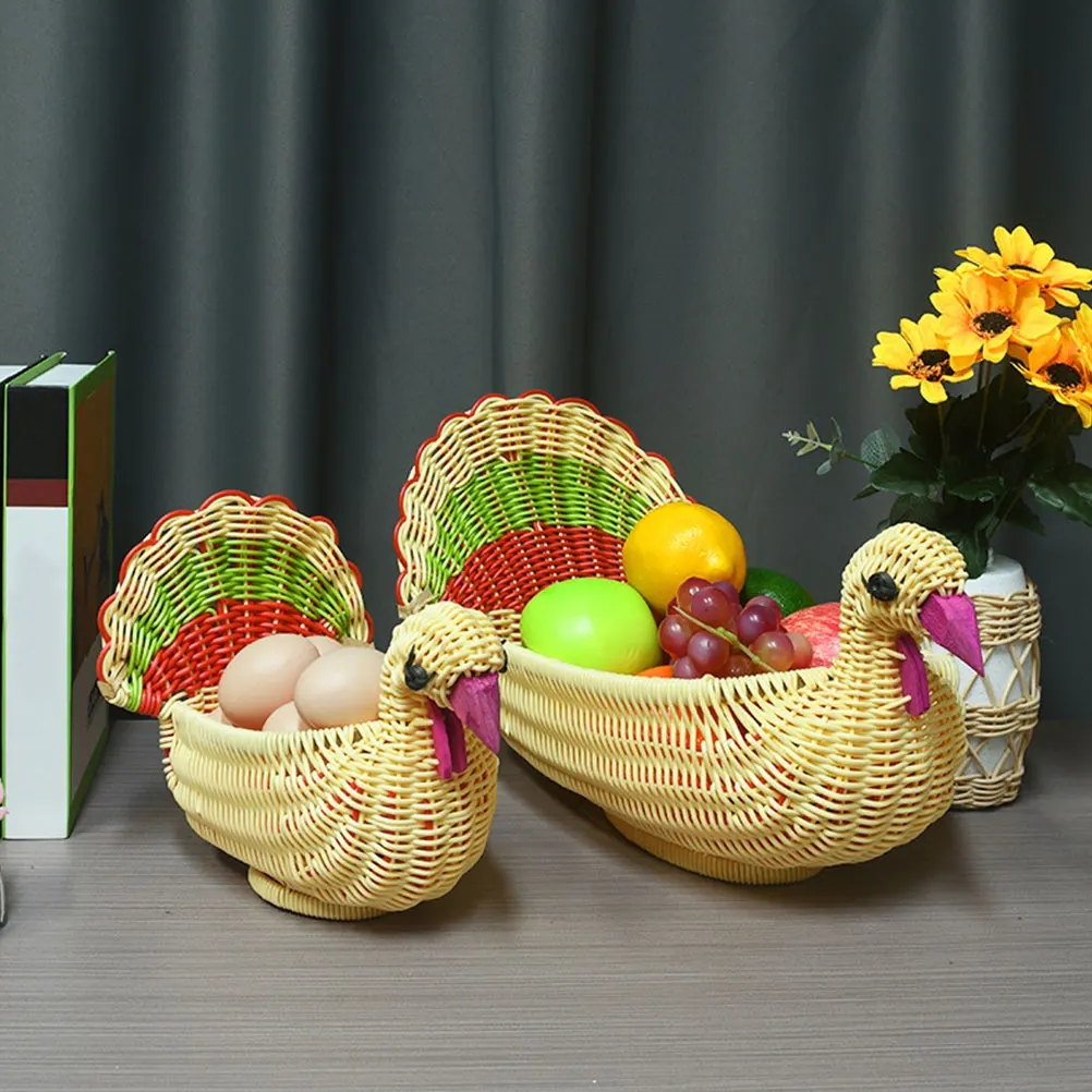 

Cute Chicken Shaped Woven Imitation Rattan Storage For Fruits Bread Snacks Desktop Decor Pp Material Strong Home Office Party