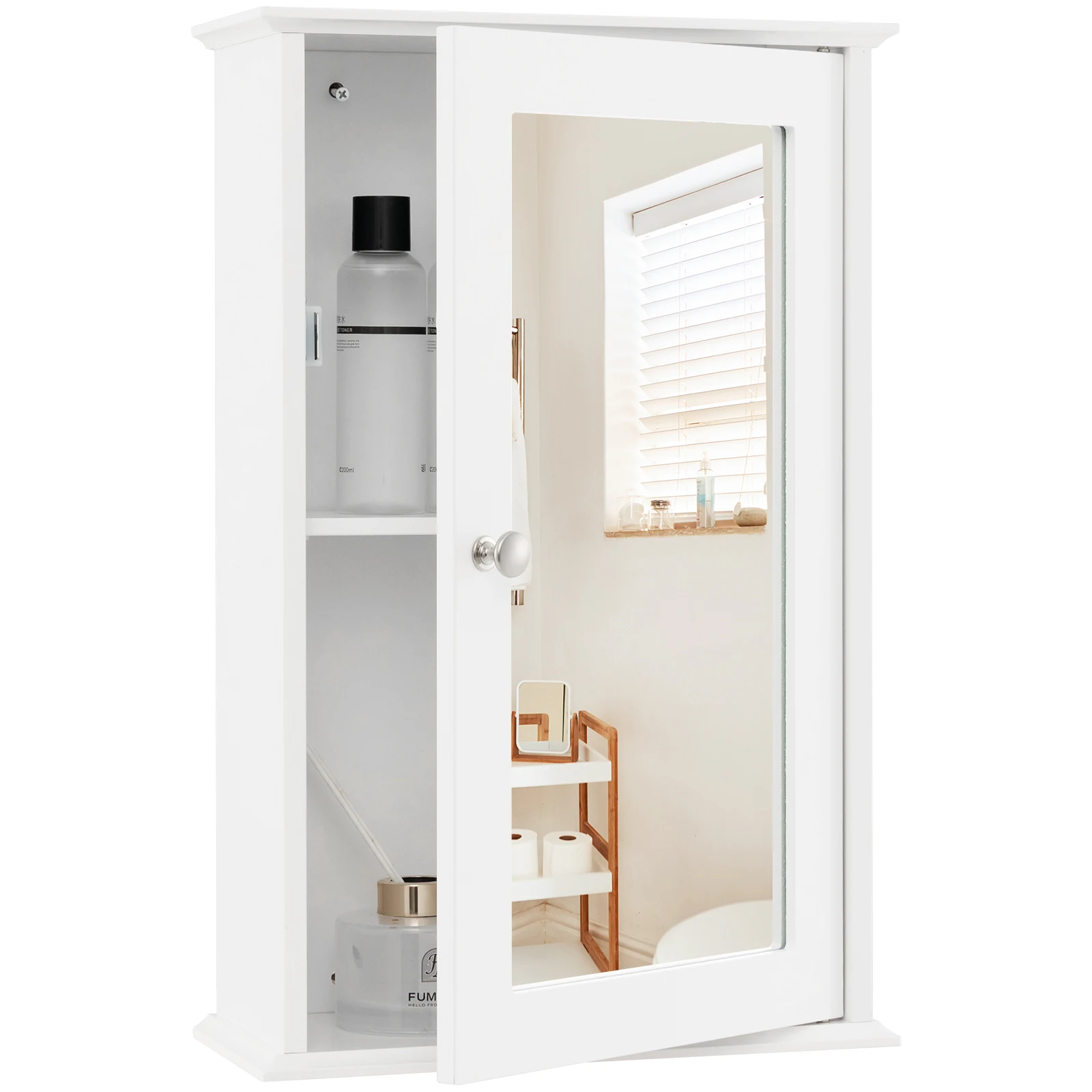 Bathroom Medicine Cabinet with Mirror Cabinet Reversible Single Door Organizer