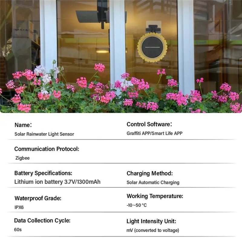 A72Z Zigbee Wifi Tuya Sunlight Rain Sensor Solar Charging Real-Time Rainwater Detector Life App Controlled For House Outdoor