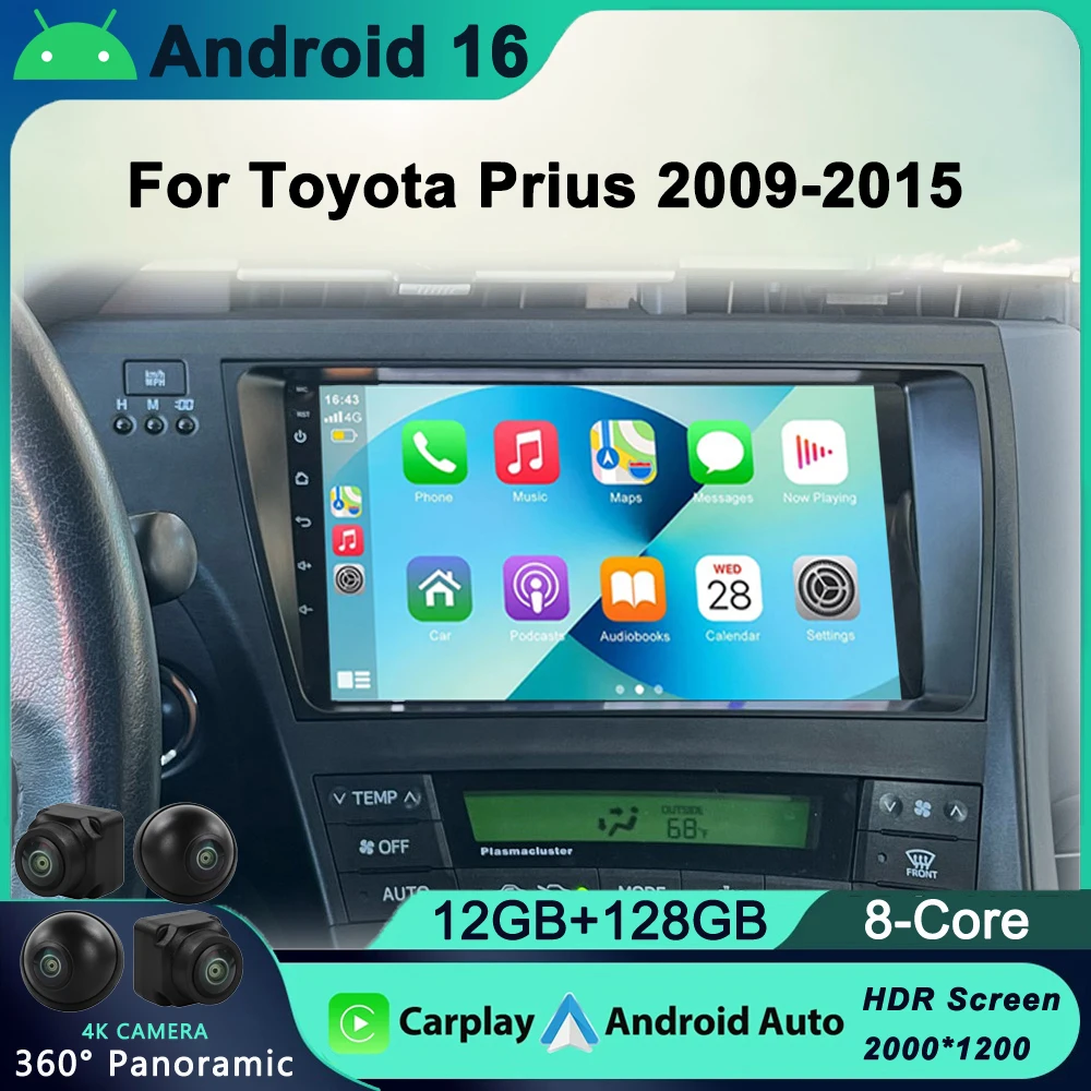 

DSP 8G+128G Android 16 For Toyota Prius XW30 2009-2015 car radio multimedia video player GPS navigation stereo CarPlay
